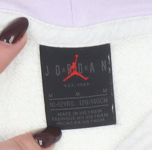 Jordan Girls Ivory Hoodie 10-12 Years Pullover Fleece Logo Hooded Sweatshirt