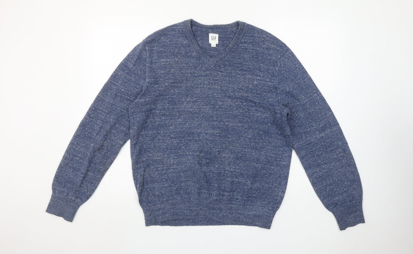 GAP Men's Blue V-Neck Cotton Blend Knit Jumper Size M