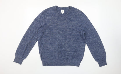 GAP Men's Blue V-Neck Cotton Blend Knit Jumper Size M