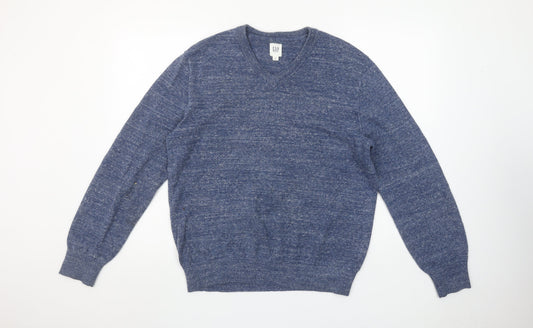 GAP Men's Blue V-Neck Cotton Blend Knit Jumper Size M