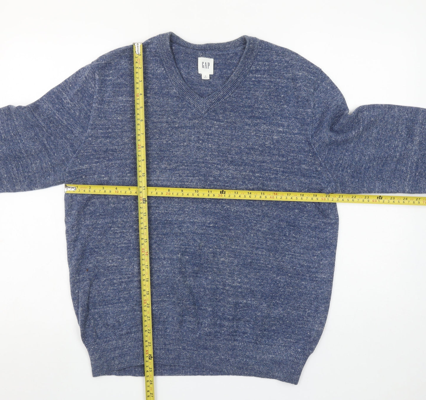 GAP Men's Blue V-Neck Cotton Blend Knit Jumper Size M