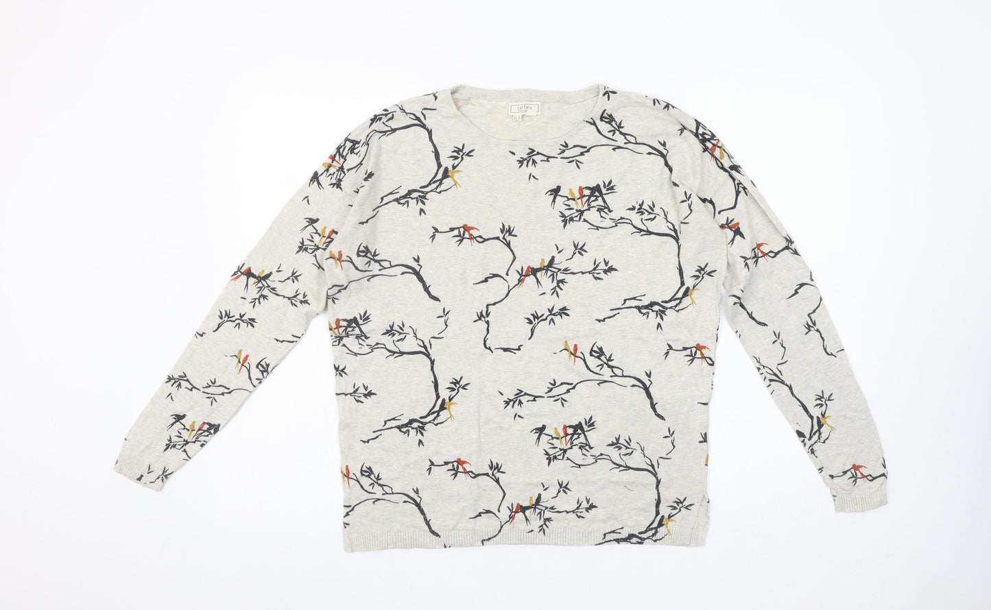 Fat Face Womens Beige Bird Print Cotton Jumper Size 10