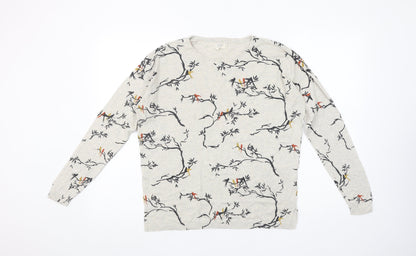Fat Face Womens Beige Bird Print Cotton Jumper Size 10
