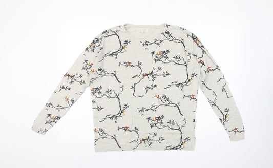 Fat Face Womens Beige Bird Print Cotton Jumper Size 10