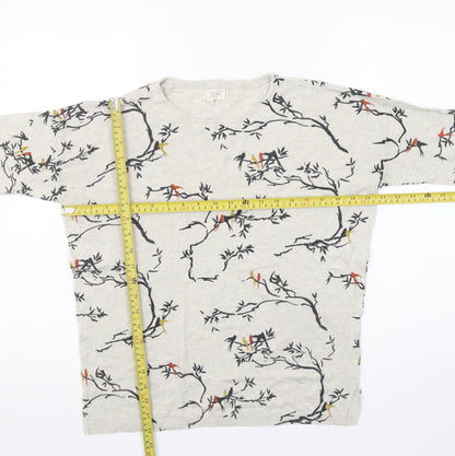 Fat Face Womens Beige Bird Print Cotton Jumper Size 10