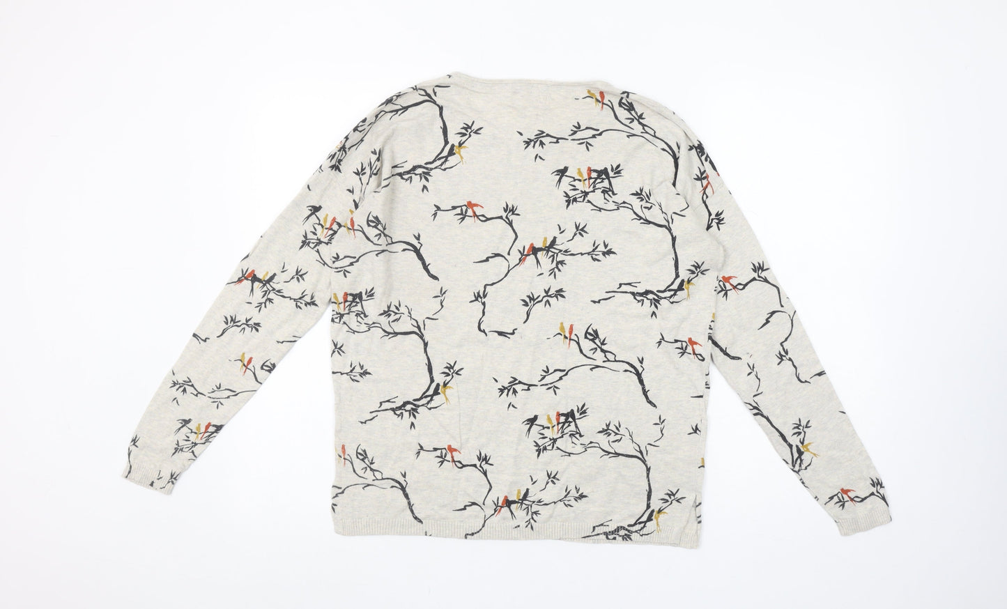 Fat Face Womens Beige Bird Print Cotton Jumper Size 10