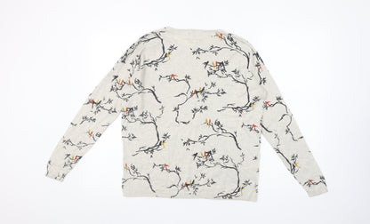 Fat Face Womens Beige Bird Print Cotton Jumper Size 10