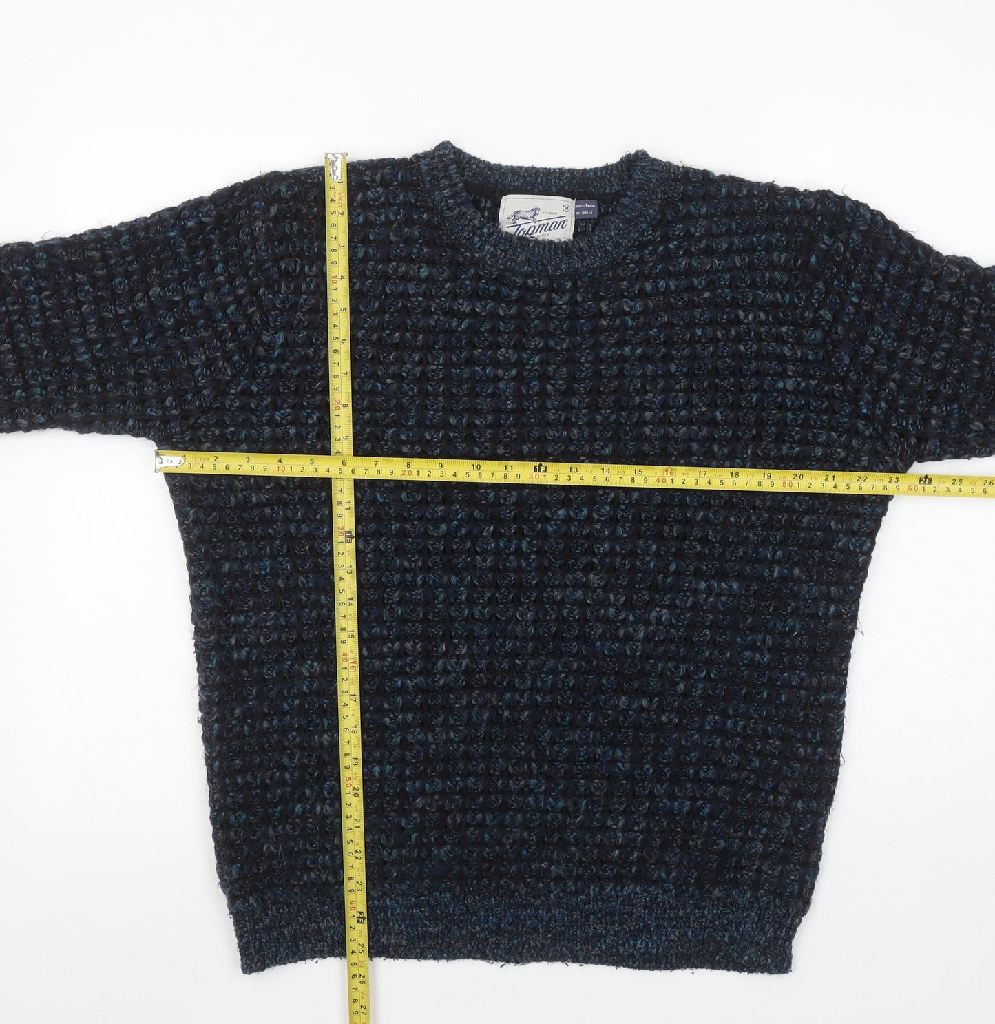 Topman Men Blue Chunky-Knit Crew Neck Pullover Jumper M