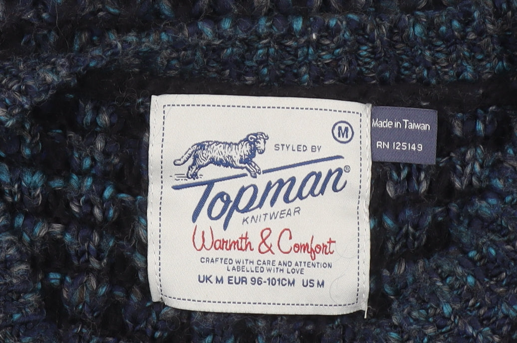 Topman Men Blue Chunky-Knit Crew Neck Pullover Jumper M