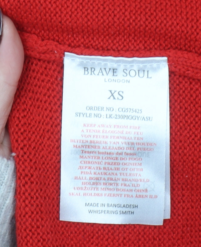 Womens UK Size XS Brave Soul Red Pullover Jumper