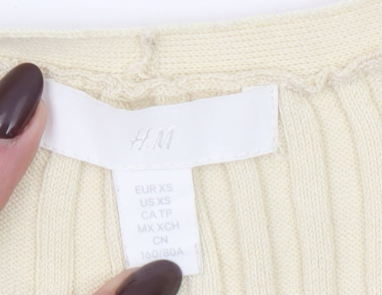 H&M Women Ivory Ribbed V-Neck Cardigan XS Slim Fit Knitwear