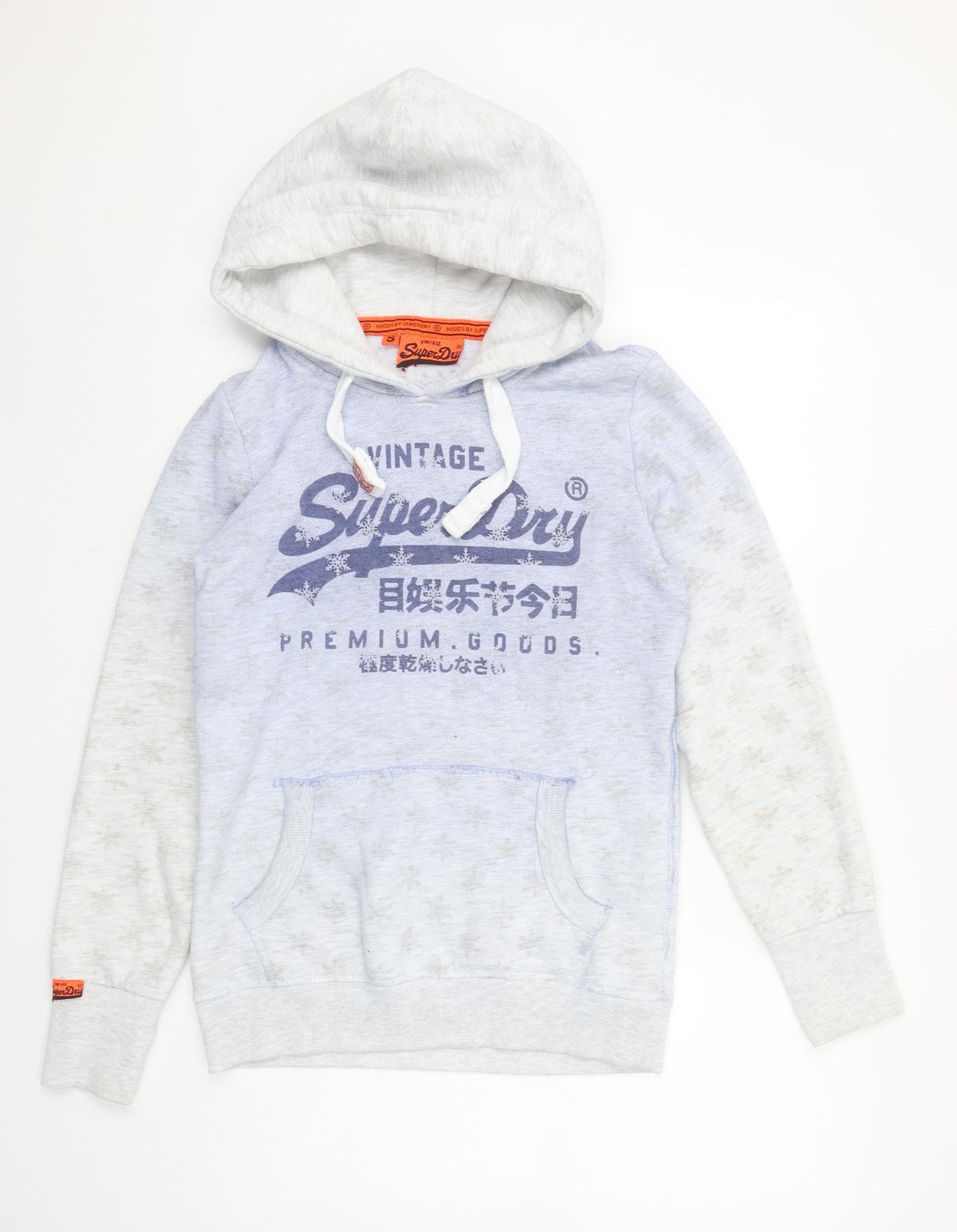 Superdry Women’s Grey Small Pullover Hoodie Vintage Graphic Cotton Blend