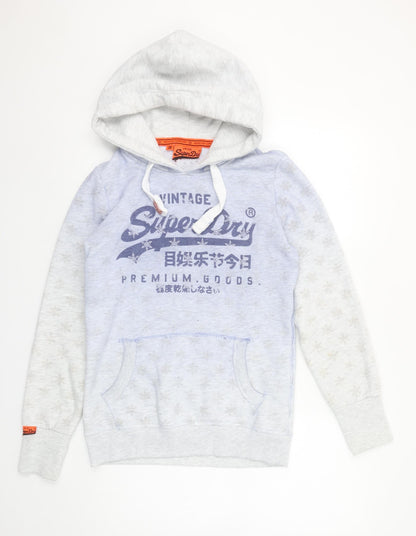 Superdry Women’s Grey Small Pullover Hoodie Vintage Graphic Cotton Blend