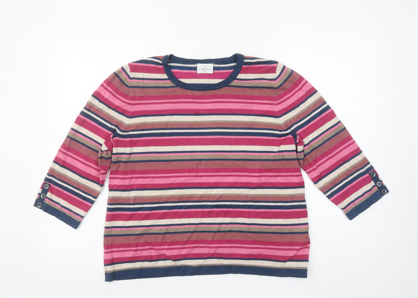 Eastex Women's Multicoloured Striped 3/4 Sleeve Pullover Jumper Size 20