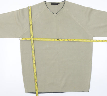 Best Direction Men's Beige V-Neck Wool Blend Jumper L