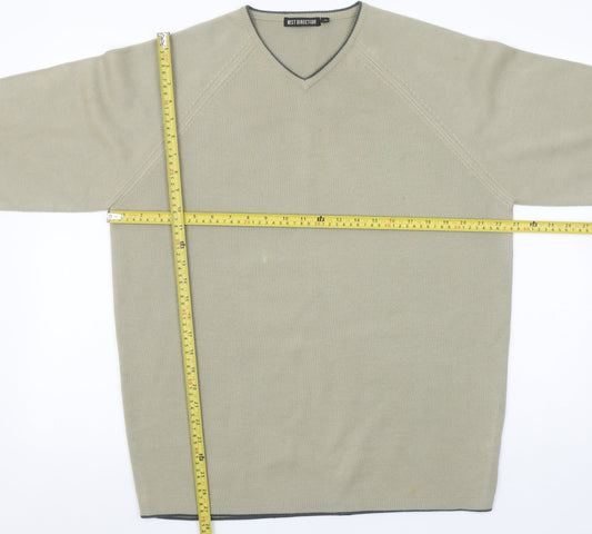Best Direction Men's Beige V-Neck Wool Blend Jumper L