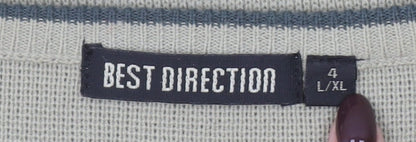 Best Direction Men's Beige V-Neck Wool Blend Jumper L