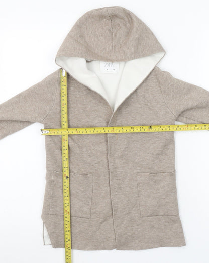 Zara Girls Beige Hooded Cardigan 6 Years Long Sleeve Open Front