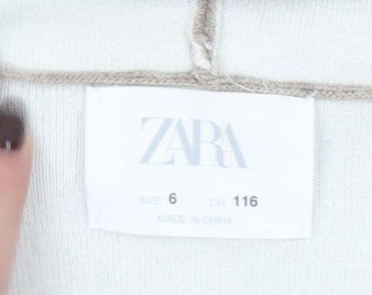 Zara Girls Beige Hooded Cardigan 6 Years Long Sleeve Open Front