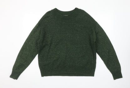 H&M Women’s Green Metallic Knit Crew Neck Pullover Jumper Size S