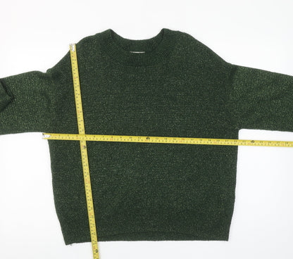 H&M Women’s Green Metallic Knit Crew Neck Pullover Jumper Size S