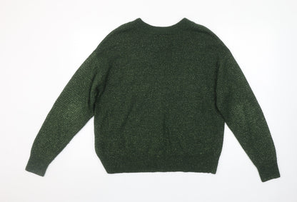 H&M Women’s Green Metallic Knit Crew Neck Pullover Jumper Size S