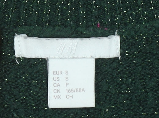 H&M Women’s Green Metallic Knit Crew Neck Pullover Jumper Size S