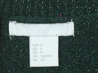 H&M Women’s Green Metallic Knit Crew Neck Pullover Jumper Size S