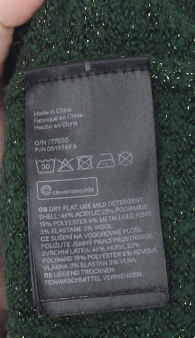 H&M Women’s Green Metallic Knit Crew Neck Pullover Jumper Size S