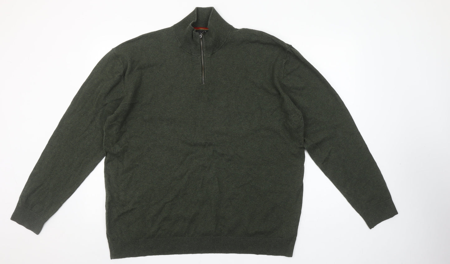 Next Men Green 2XL High Neck Cotton Knit 1/2 Zip Jumper