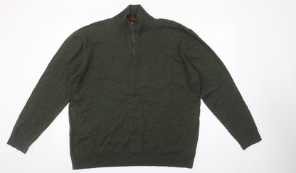 Next Men Green 2XL High Neck Cotton Knit 1/2 Zip Jumper