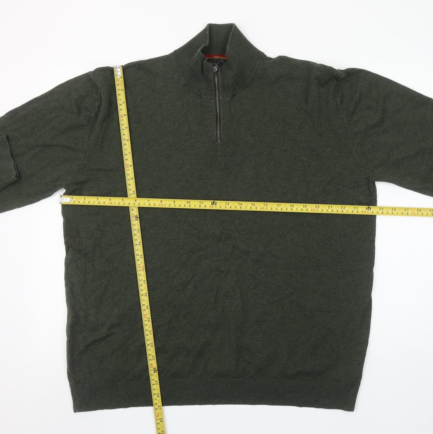 Next Men Green 2XL High Neck Cotton Knit 1/2 Zip Jumper