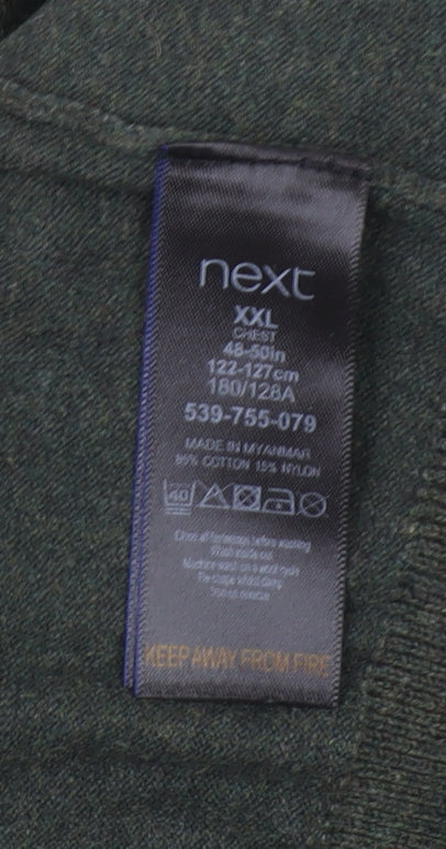 Next Men Green 2XL High Neck Cotton Knit 1/2 Zip Jumper