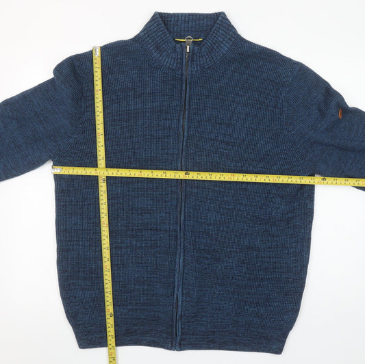 Camel Active Men Blue 2XL Full Zip Cotton Blend Jumper