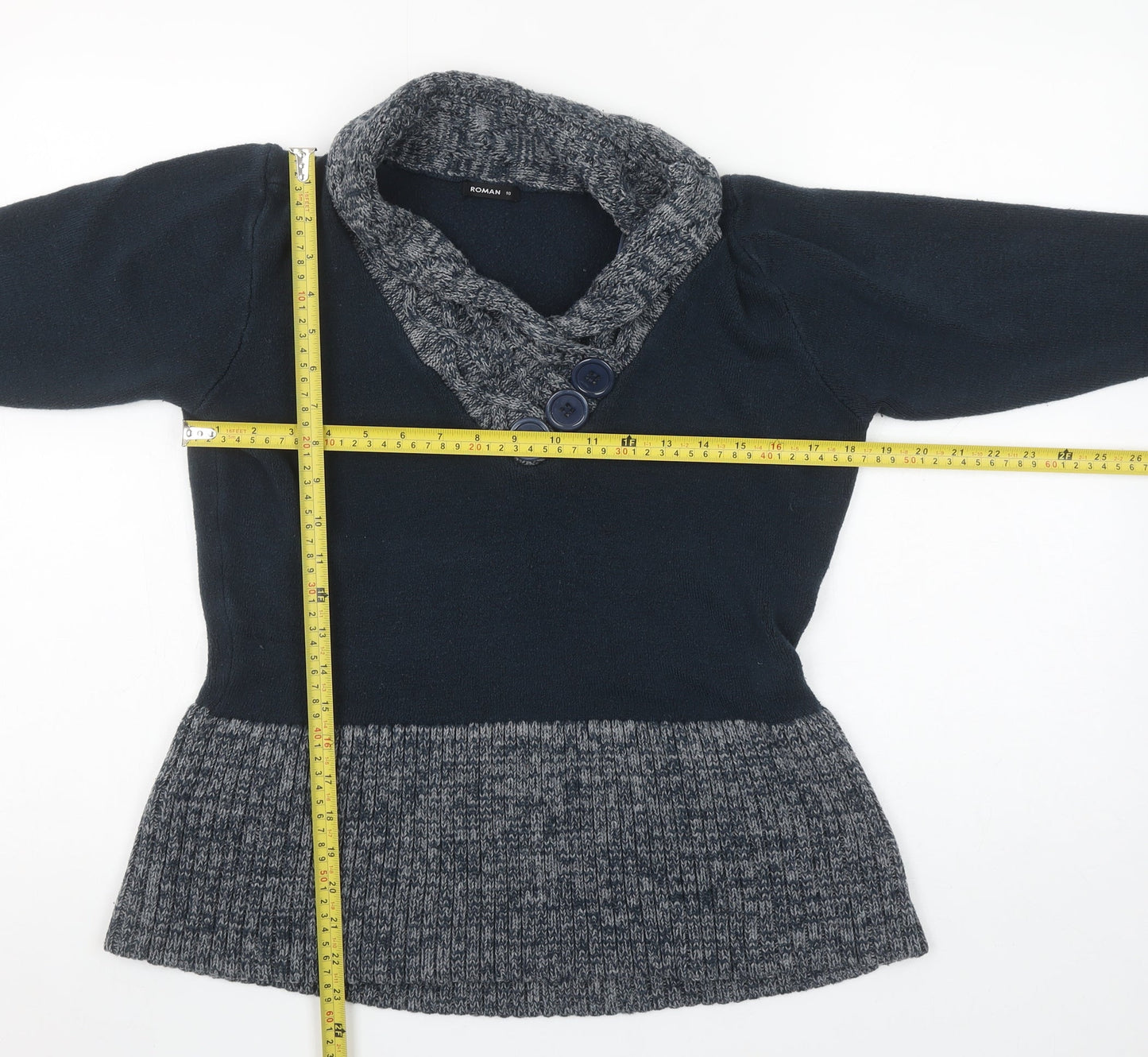 Roman Blue Knit Long Sleeve Pullover Jumper Size XL