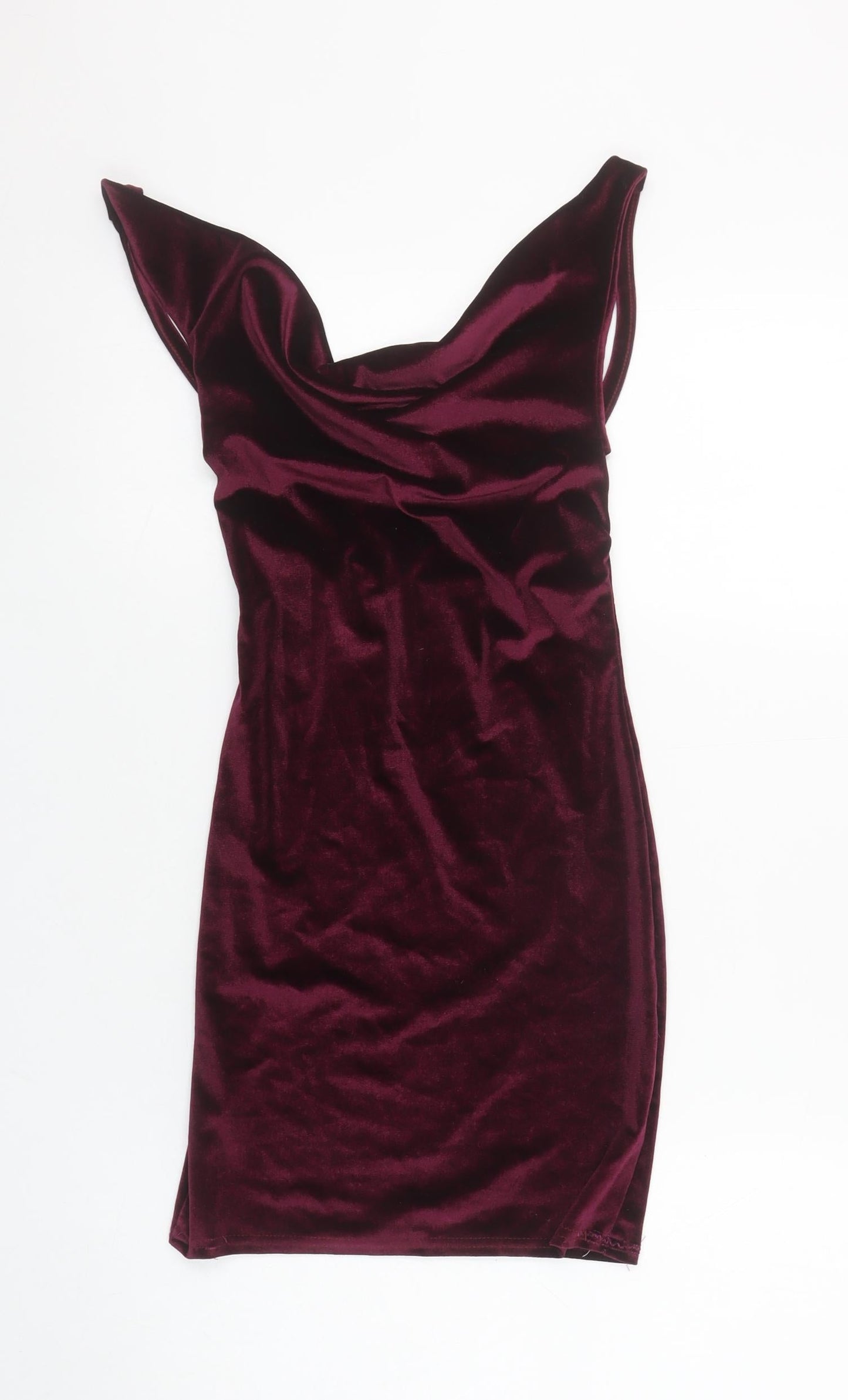 PrettyLittleThing Women's Red Velvet Cowl Neck Bodycon Dress Size 6