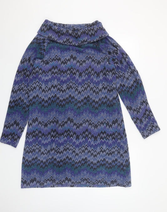 Klass Women Purple Knit Shift Dress M Cowl Neck 3/4 Sleeve