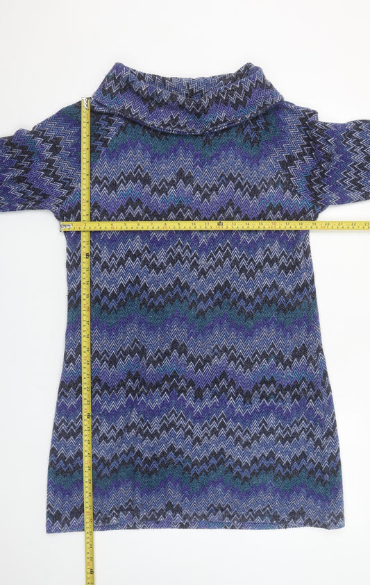 Klass Women Purple Knit Shift Dress M Cowl Neck 3/4 Sleeve