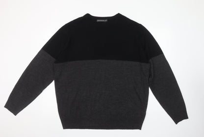 French Connection Men’s Black Grey 2XL Wool Blend Crew Neck Jumper
