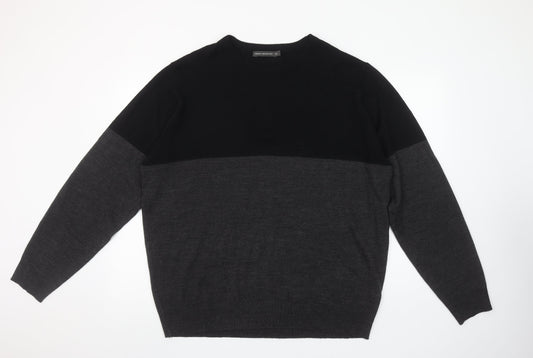 French Connection Men’s Black Grey 2XL Wool Blend Crew Neck Jumper