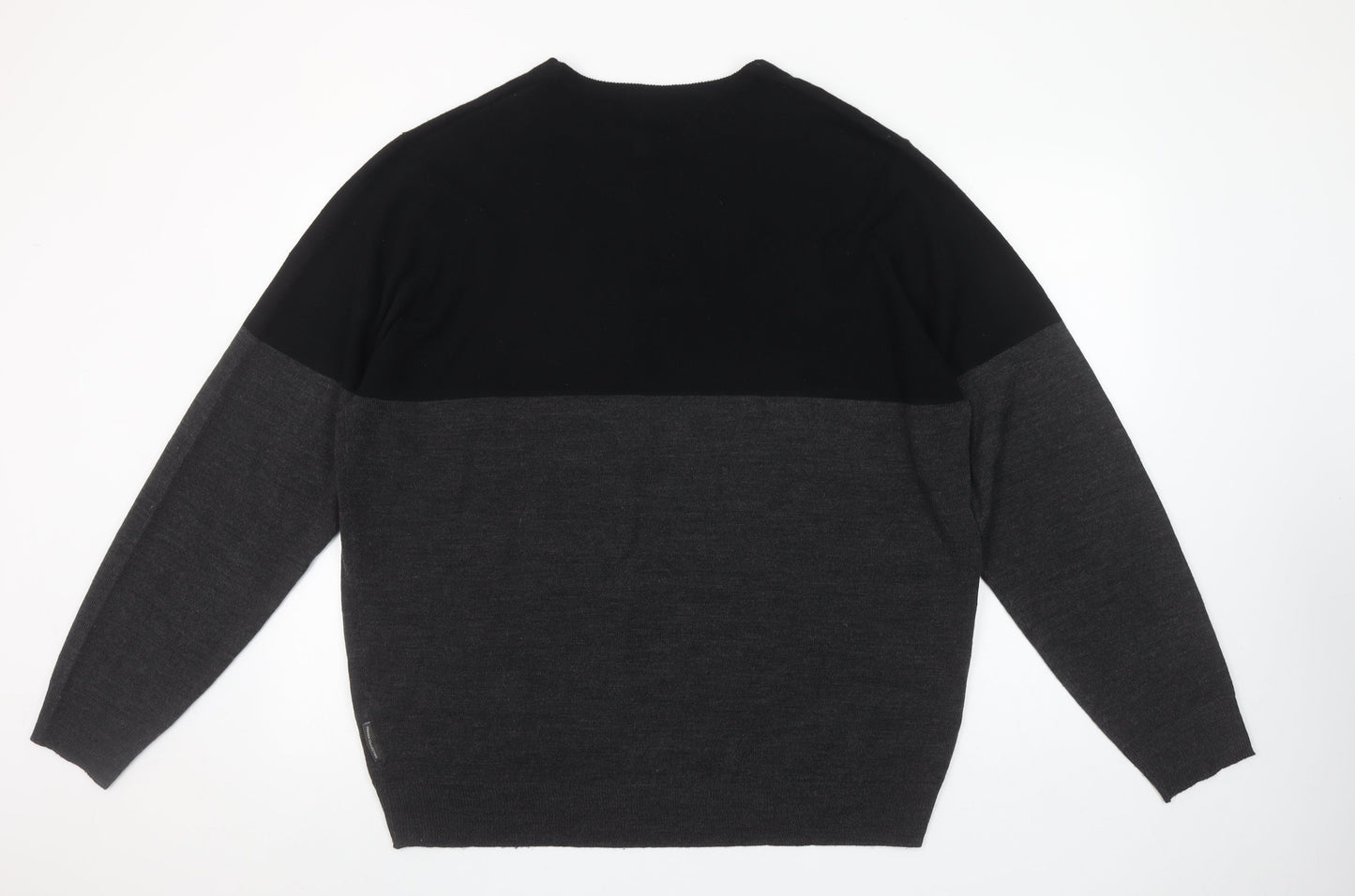 French Connection Men’s Black Grey 2XL Wool Blend Crew Neck Jumper