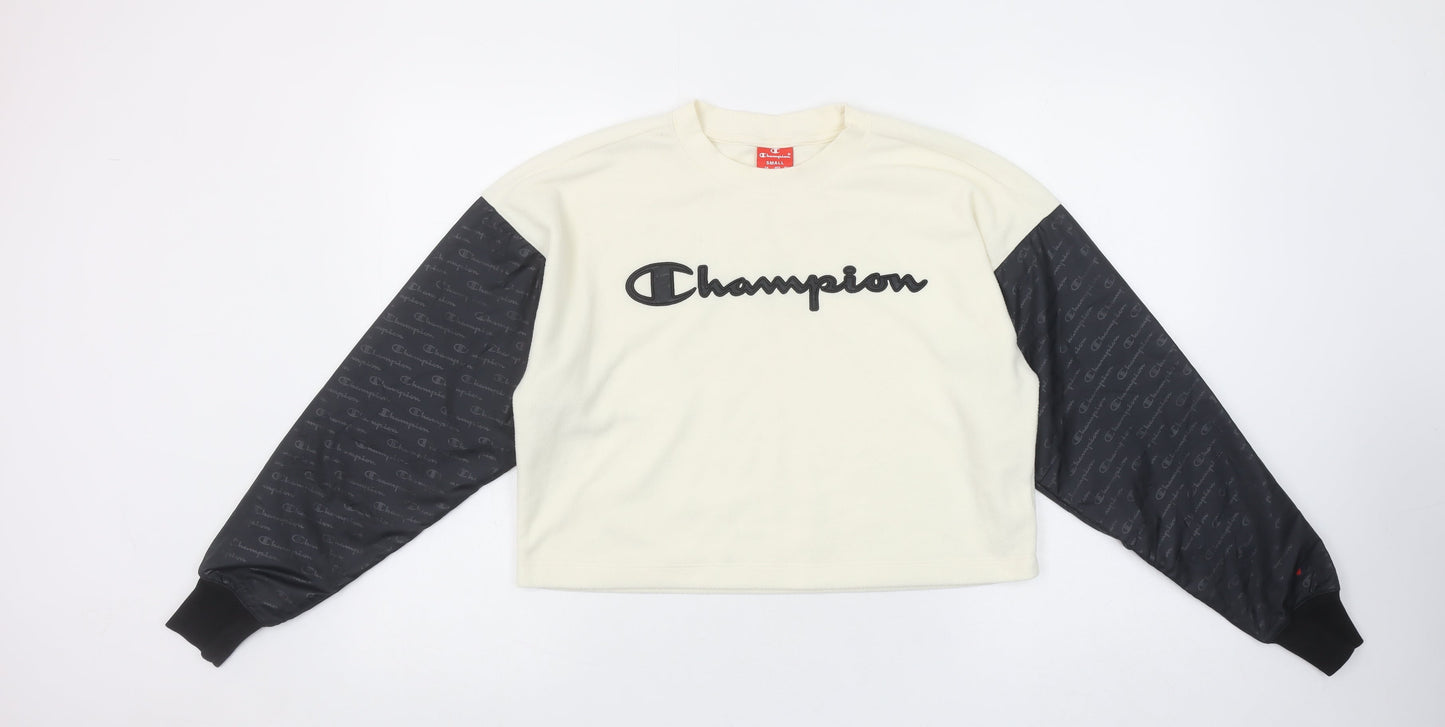 Champion Women’s Beige Black Logo Pullover Sweatshirt Size S Polyester