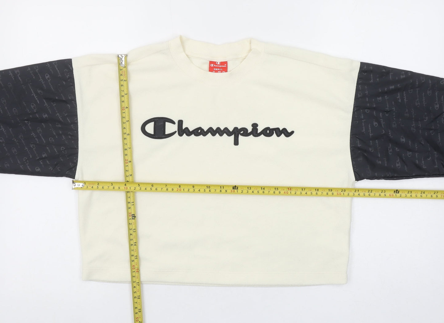 Champion Women’s Beige Black Logo Pullover Sweatshirt Size S Polyester