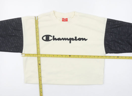 Champion Women’s Beige Black Logo Pullover Sweatshirt Size S Polyester