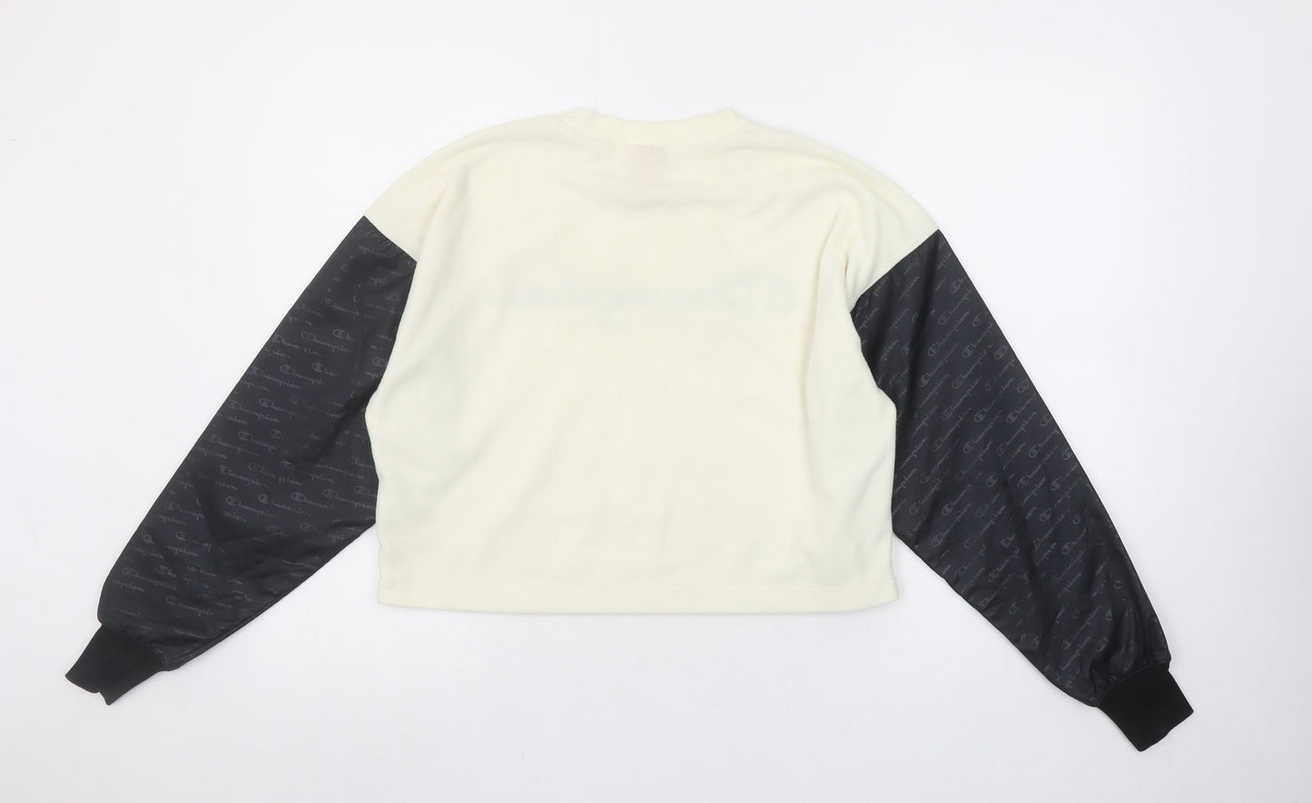 Champion Women’s Beige Black Logo Pullover Sweatshirt Size S Polyester