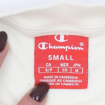 Champion Women’s Beige Black Logo Pullover Sweatshirt Size S Polyester