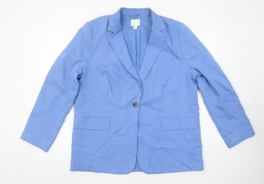 H&M Women Blue Regular Fit Notch Lapel Single-Breasted Blazer Size 16