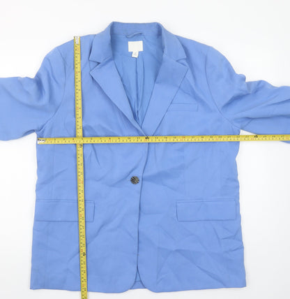 H&M Women Blue Regular Fit Notch Lapel Single-Breasted Blazer Size 16