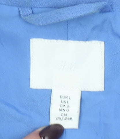 H&M Women Blue Regular Fit Notch Lapel Single-Breasted Blazer Size 16