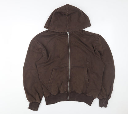 Zara Men's Brown Hooded Full Zip Fleece Lined Basic Jacket Size S